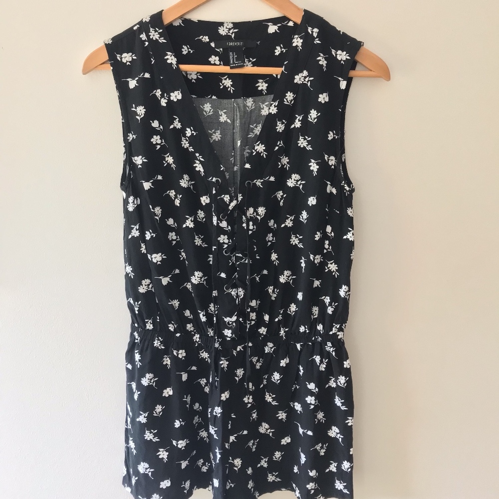 Black and white floral romper